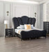 Lovely Attractive Bedroom 3pc Set Queen Size Bed 2x Nightstands Black Fabric Padded HB Wood Legs Default -DTYStore