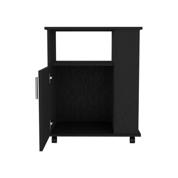 Lower Microwave Pantry 29' H, Single Door Cabinet, One Open Shelf, Three Side Shelves, Black Default -DTYStore