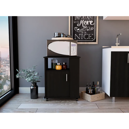 Lower Microwave Pantry 29' H, Single Door Cabinet, One Open Shelf, Three Side Shelves, Black Default -DTYStore