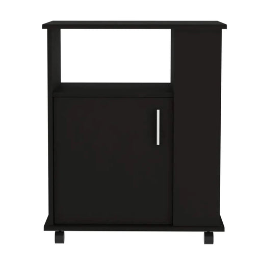 Lower Microwave Pantry 29' H, Single Door Cabinet, One Open Shelf, Three Side Shelves, Black Default -DTYStore