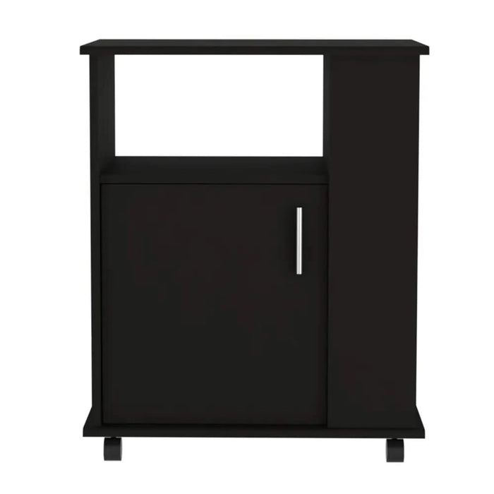 Lower Microwave Pantry 29' H, Single Door Cabinet, One Open Shelf, Three Side Shelves, Black Default -DTYStore