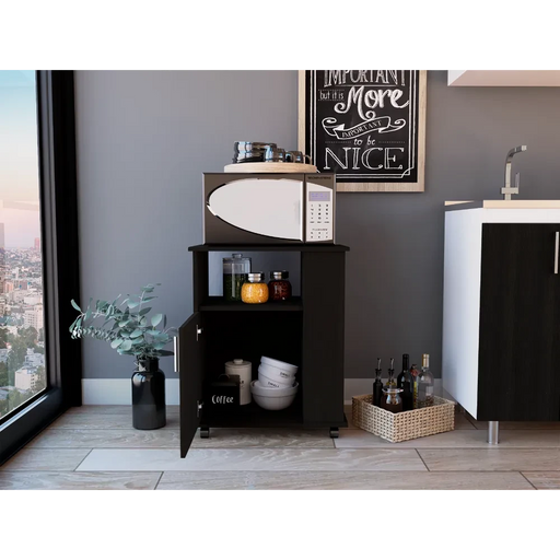 Lower Microwave Pantry 29' H, Single Door Cabinet, One Open Shelf, Three Side Shelves, Black Default -DTYStore