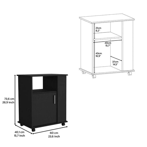 Lower Microwave Pantry 29' H, Single Door Cabinet, One Open Shelf, Three Side Shelves, Black Default -DTYStore