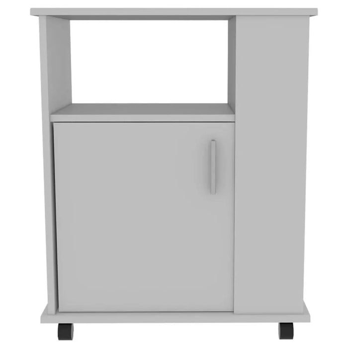 Lower Microwave Pantry 29' H, Single Door Cabinet, One Open Shelf, Three Side Shelves, White -DTYStore