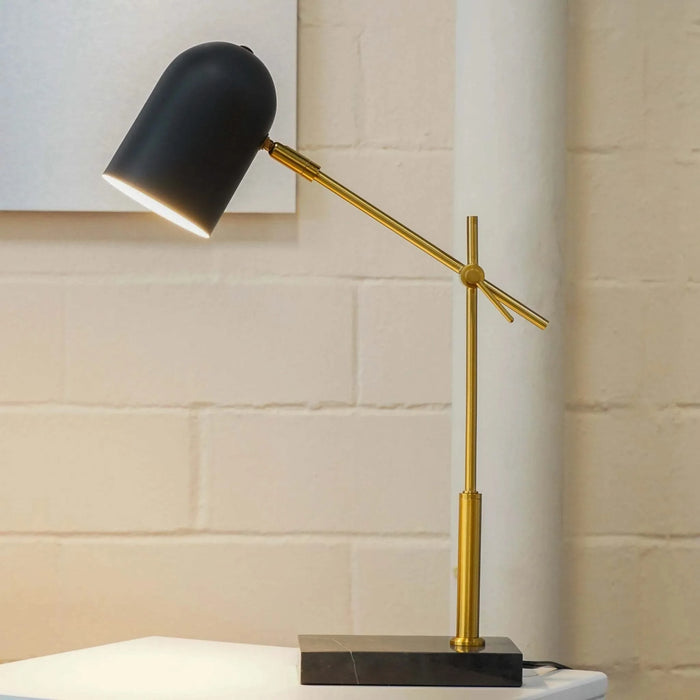 Lumora Table Lamp - High Quality Hotel European Modern Bedside Nightstand Decorative LED Table/Desk Lamp - Black Outer, White Inner, Metal - 15.5 x 5 x 19 inches Default -DTYStore