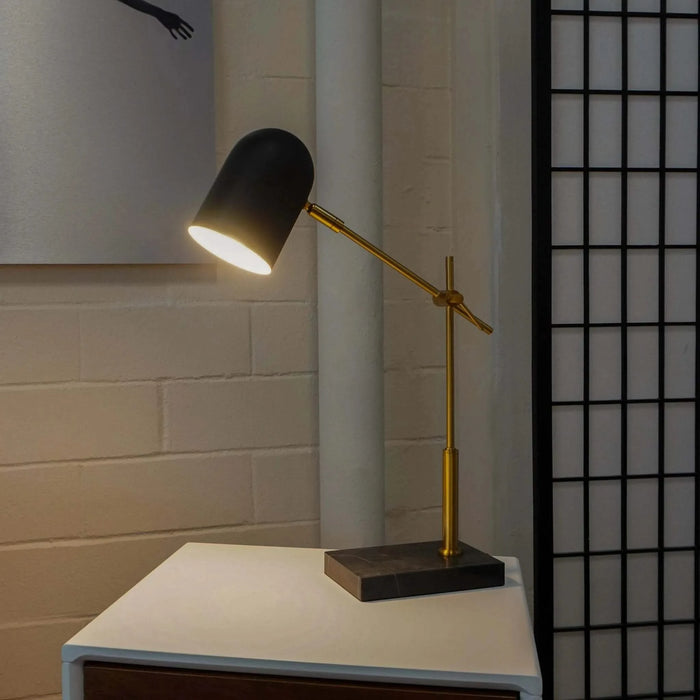 Lumora Table Lamp - High Quality Hotel European Modern Bedside Nightstand Decorative LED Table/Desk Lamp - Black Outer, White Inner, Metal - 15.5 x 5 x 19 inches Default -DTYStore