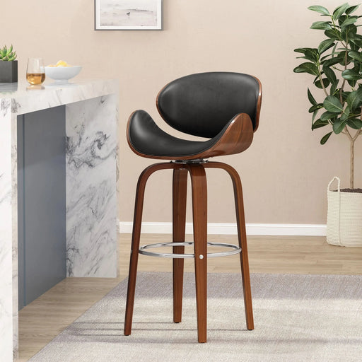 Lumos Mid-Century Modern Upholstered Swivel Barstool, Walnut and Black Default -DTYStore