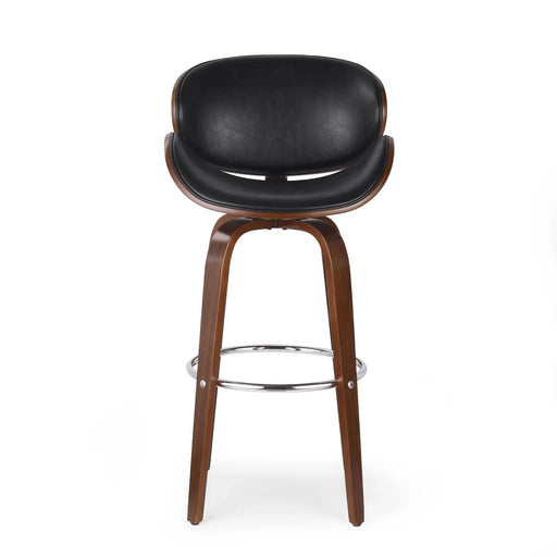 Lumos Mid-Century Modern Upholstered Swivel Barstool, Walnut and Black Default -DTYStore