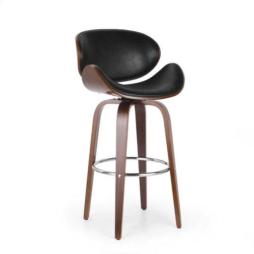 Lumos Mid-Century Modern Upholstered Swivel Barstool, Walnut and Black Default -DTYStore