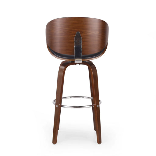 Lumos Mid-Century Modern Upholstered Swivel Barstool, Walnut and Black Default -DTYStore