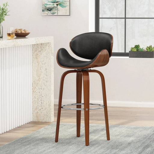 Lumos Mid-Century Modern Upholstered Swivel Barstool, Walnut and Black Default -DTYStore