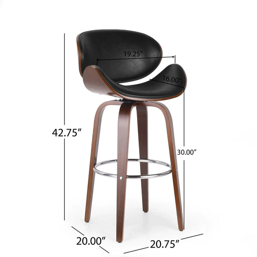 Lumos Mid-Century Modern Upholstered Swivel Barstool, Walnut and Black Default -DTYStore