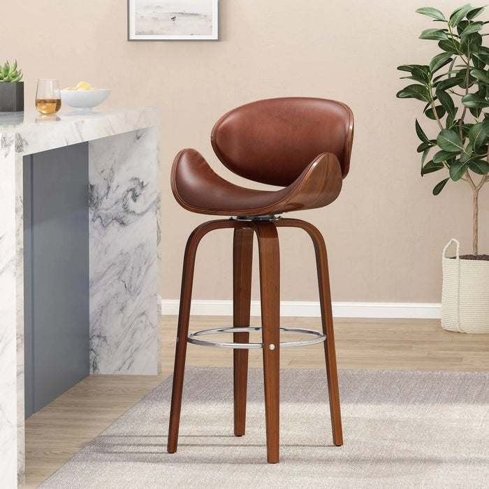 Lumos Mid-Century Modern Upholstered Swivel Barstool, Walnut and Brown Default -DTYStore