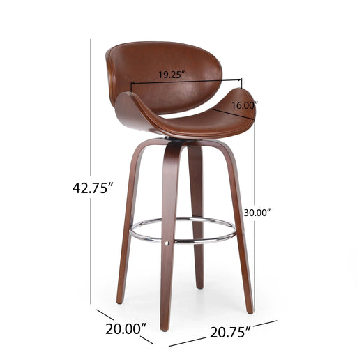 Lumos Mid-Century Modern Upholstered Swivel Barstool, Walnut and Brown Default -DTYStore