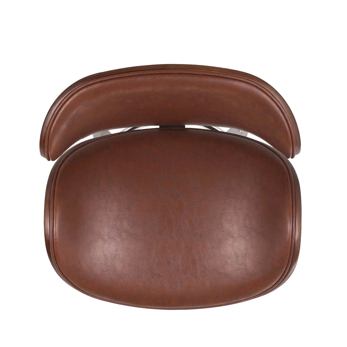 Lumos Mid-Century Modern Upholstered Swivel Barstool, Walnut and Brown Default -DTYStore