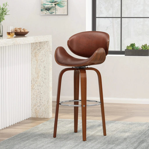 Lumos Mid-Century Modern Upholstered Swivel Barstool, Walnut and Brown Default -DTYStore