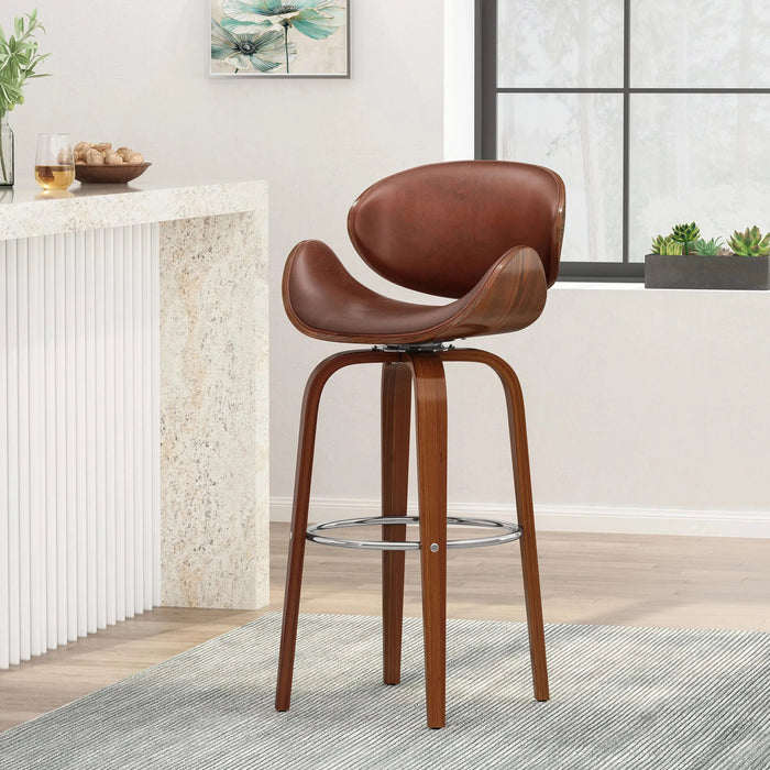 Lumos Mid-Century Modern Upholstered Swivel Barstool, Walnut and Brown Default -DTYStore