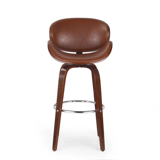 Lumos Mid-Century Modern Upholstered Swivel Barstool, Walnut and Brown Default -DTYStore