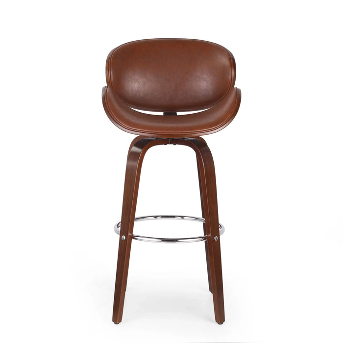 Lumos Mid-Century Modern Upholstered Swivel Barstool, Walnut and Brown Default -DTYStore