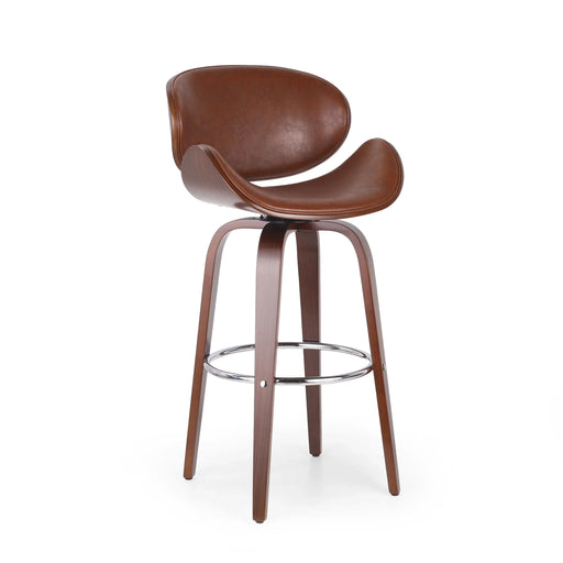 Lumos Mid-Century Modern Upholstered Swivel Barstool, Walnut and Brown Default -DTYStore