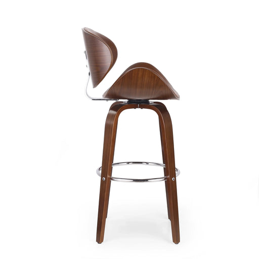Lumos Mid-Century Modern Upholstered Swivel Barstool, Walnut and Brown Default -DTYStore