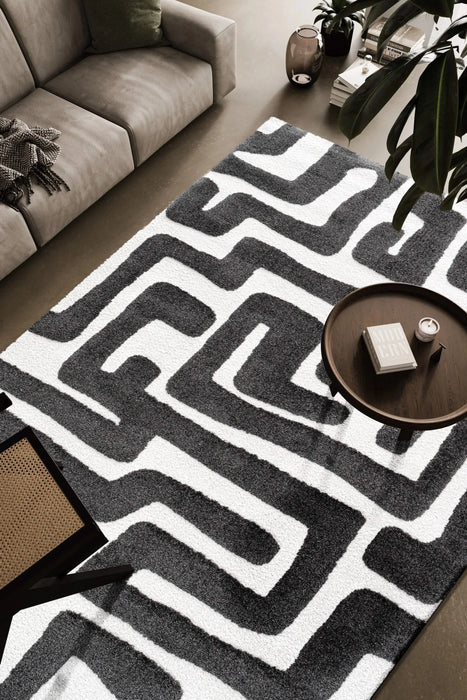 Luna Meara Black and Ivory Recycled Polyester Area Rug Default -DTYStore