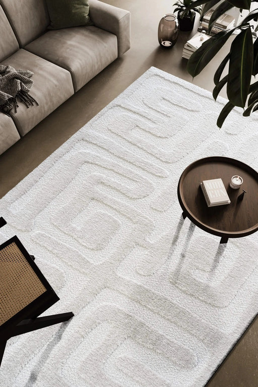 Luna Meara Ivory and White Recycled Polyester Area Rug Default -DTYStore