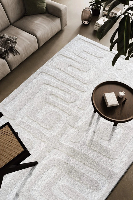 Luna Meara Ivory and White Recycled Polyester Area Rug Default -DTYStore