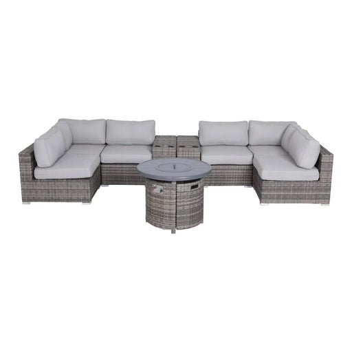Luxurious 9-Piece Outdoor Sectional Sofa Set with Cushions and Fire Pit, Mixed Gray HDPE Wicker, 148'' Wide Default -DTYStore