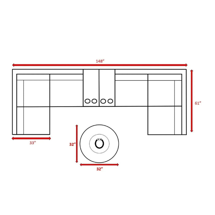 Luxurious 9-Piece Outdoor Sectional Sofa Set with Cushions and Fire Pit, Mixed Gray HDPE Wicker, 148'' Wide Default -DTYStore