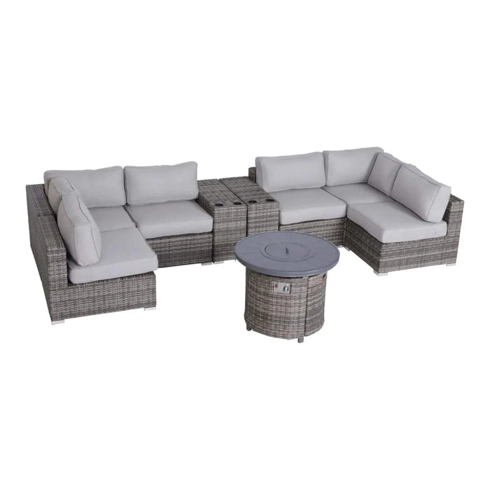 Luxurious 9-Piece Outdoor Sectional Sofa Set with Cushions and Fire Pit, Mixed Gray HDPE Wicker, 148'' Wide Default -DTYStore