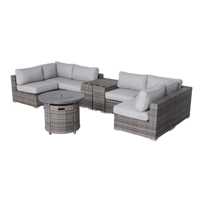 Luxurious 9-Piece Outdoor Sectional Sofa Set with Cushions and Fire Pit, Mixed Gray HDPE Wicker, 148'' Wide Default -DTYStore