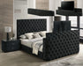 Luxurious King Size Bed Nightstand Set Deeply Tufted Headboard Upholstery Black Velvet Footboard Integrated Television Lift Mechanism Storage 3pc Set Default -DTYStore