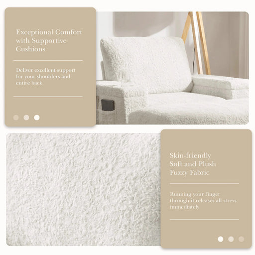 Luxurious Oversized Chaise Lounge Sofa Bed with Storage Ottoman and Armrests, Cup Holders, Faux Rabbit Fur, 42-Inch for Living Room or Bedroom Default -DTYStore