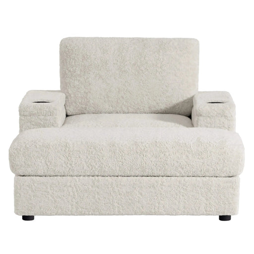 Luxurious Oversized Chaise Lounge Sofa Bed with Storage Ottoman and Armrests, Cup Holders, Faux Rabbit Fur, 42-Inch for Living Room or Bedroom Default -DTYStore