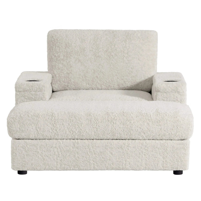 Luxurious Oversized Chaise Lounge Sofa Bed with Storage Ottoman and Armrests, Cup Holders, Faux Rabbit Fur, 42-Inch for Living Room or Bedroom Default -DTYStore