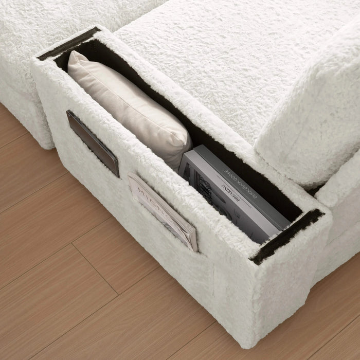 Luxurious Oversized Chaise Lounge Sofa Bed with Storage Ottoman and Armrests, Cup Holders, Faux Rabbit Fur, 42-Inch for Living Room or Bedroom Default -DTYStore