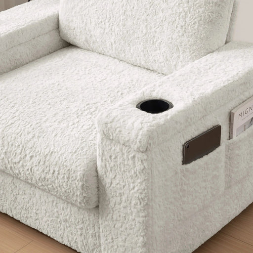 Luxurious Oversized Chaise Lounge Sofa Bed with Storage Ottoman and Armrests, Cup Holders, Faux Rabbit Fur, 42-Inch for Living Room or Bedroom Default -DTYStore