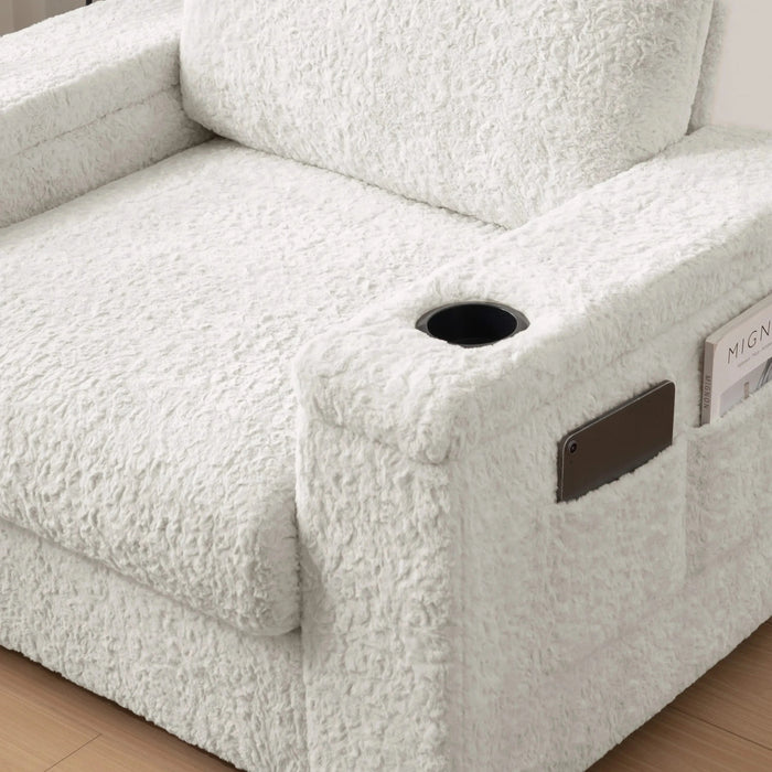 Luxurious Oversized Chaise Lounge Sofa Bed with Storage Ottoman and Armrests, Cup Holders, Faux Rabbit Fur, 42-Inch for Living Room or Bedroom Default -DTYStore