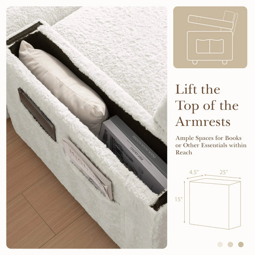 Luxurious Oversized Chaise Lounge Sofa Bed with Storage Ottoman and Armrests, Cup Holders, Faux Rabbit Fur, 42-Inch for Living Room or Bedroom Default -DTYStore