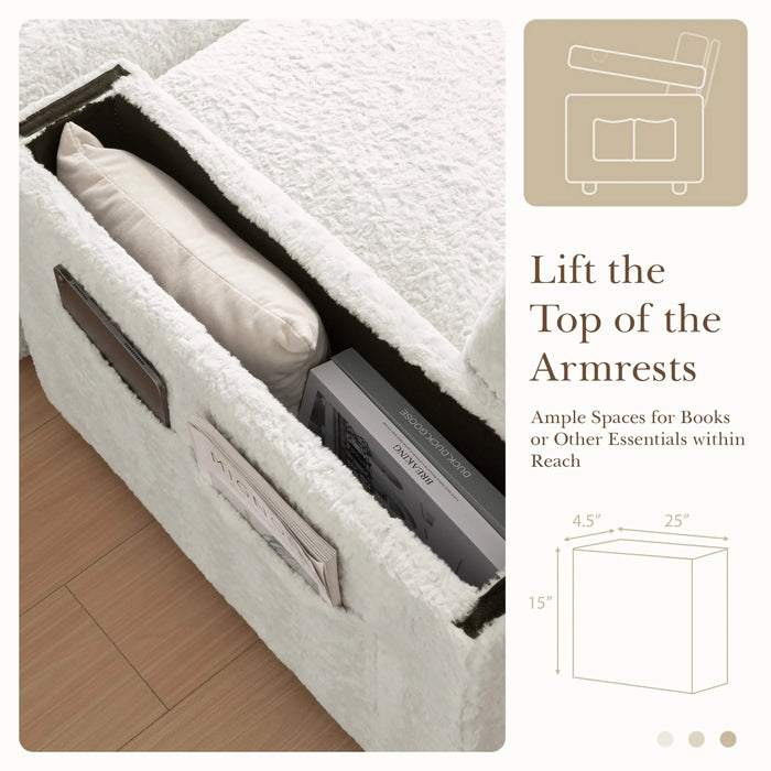 Luxurious Oversized Chaise Lounge Sofa Bed with Storage Ottoman and Armrests, Cup Holders, Faux Rabbit Fur, 42-Inch for Living Room or Bedroom Default -DTYStore