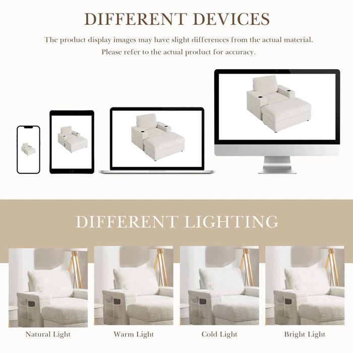 Luxurious Oversized Chaise Lounge Sofa Bed with Storage Ottoman and Armrests, Cup Holders, Faux Rabbit Fur, 42-Inch for Living Room or Bedroom Default -DTYStore