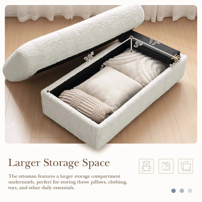 Luxurious Oversized Chaise Lounge Sofa Bed with Storage Ottoman and Armrests, Cup Holders, Faux Rabbit Fur, 42-Inch for Living Room or Bedroom Default -DTYStore