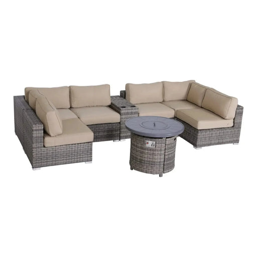 Luxurious Patio 8-Piece Sectional Set with Fire Pit and Durable Grey Wicker Cushions Default -DTYStore