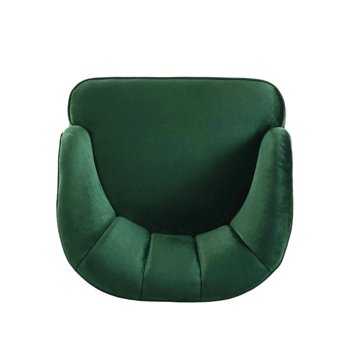 Luxurious Upholstered Barrel Accent Chair with Wooden Legs in Emerald Velvet Default -DTYStore