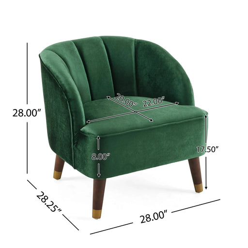 Luxurious Upholstered Barrel Accent Chair with Wooden Legs in Emerald Velvet Default -DTYStore