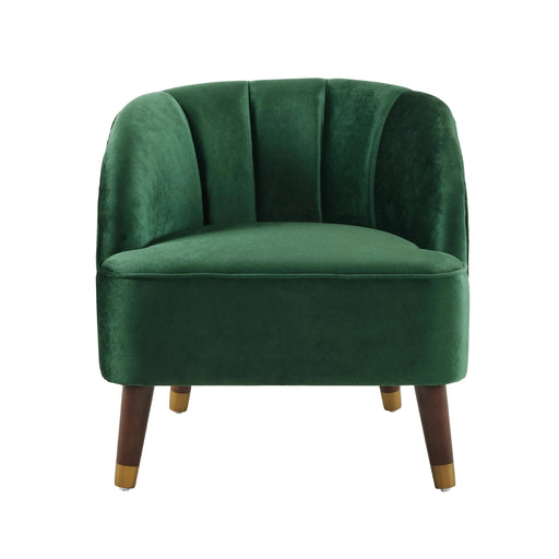 Luxurious Upholstered Barrel Accent Chair with Wooden Legs in Emerald Velvet Default -DTYStore