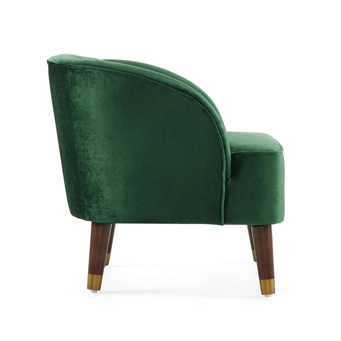 Luxurious Upholstered Barrel Accent Chair with Wooden Legs in Emerald Velvet Default -DTYStore