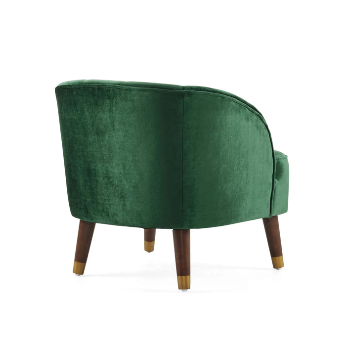 Luxurious Upholstered Barrel Accent Chair with Wooden Legs in Emerald Velvet Default -DTYStore