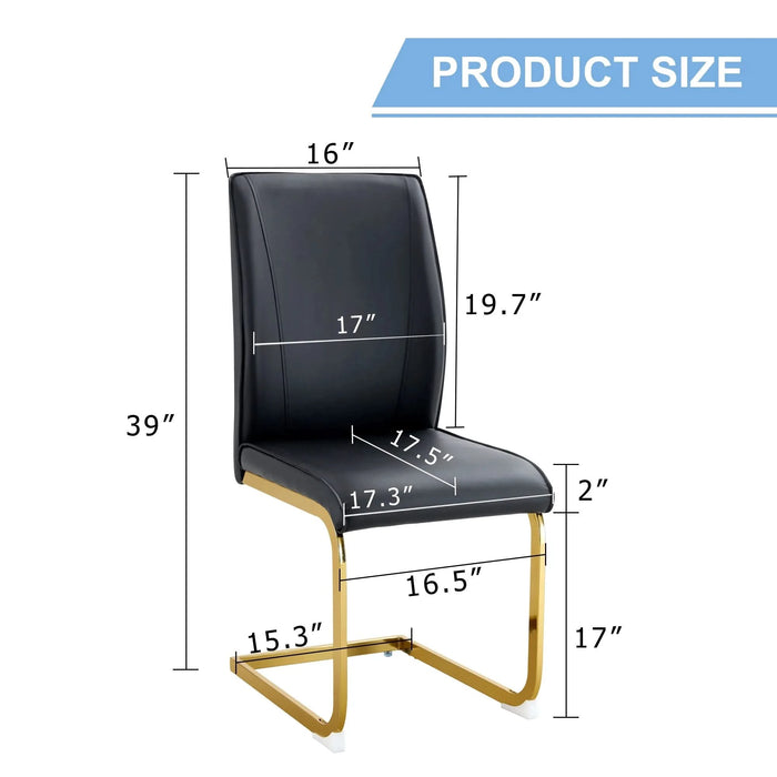 Luxurious and minimalist chair covers, 2 high elasticity dining chairs, black PU material, metal gold arched legs. Default -DTYStore